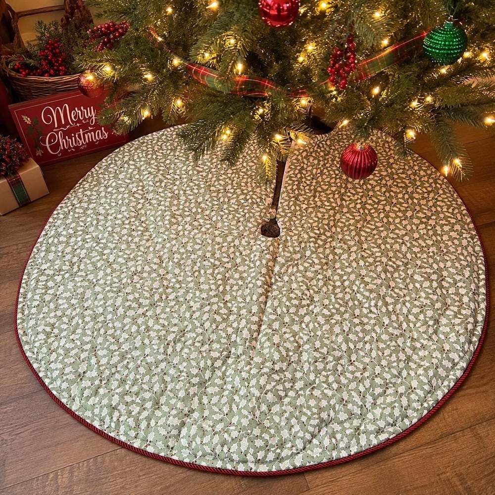 Martha Stewart Everyday 48" Quilted Christmas Tree Skirt * Holly Red Rope Trim